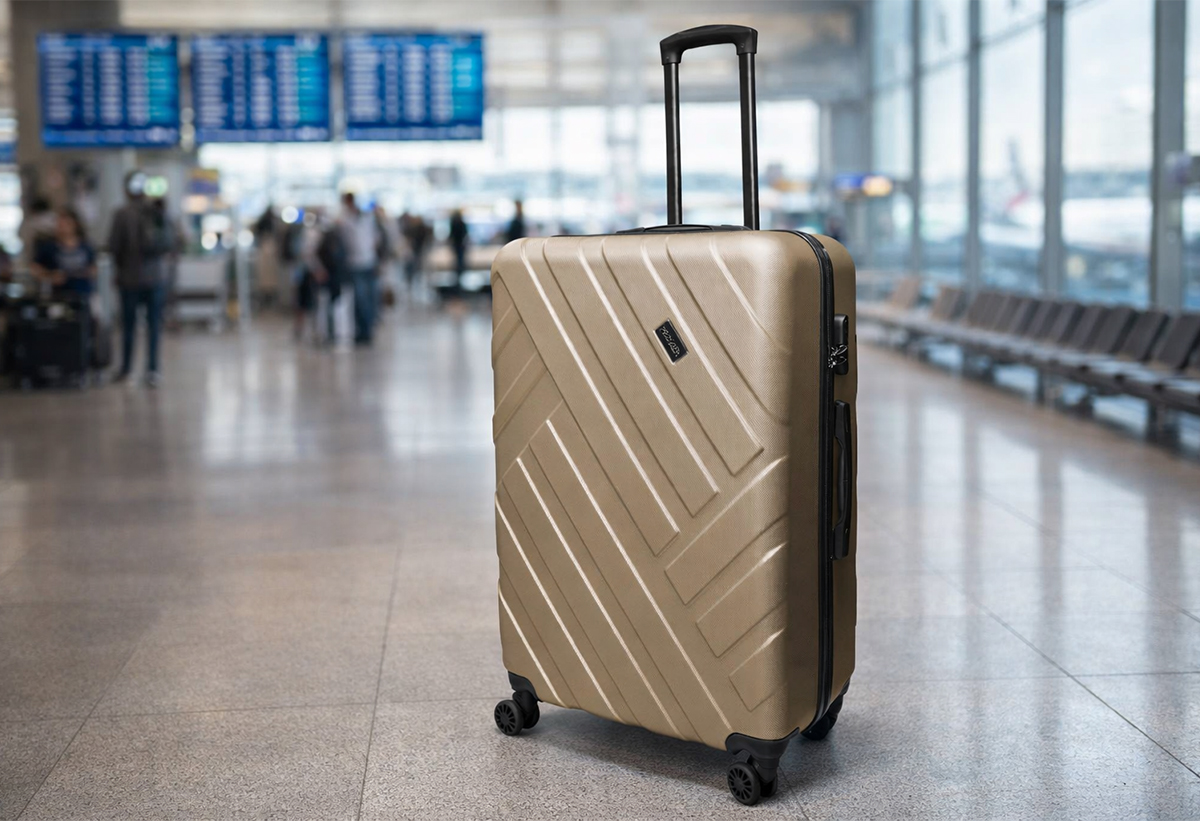 Βλέπουμε τη βαλίτσα σε ένα αεροδρόμιο.